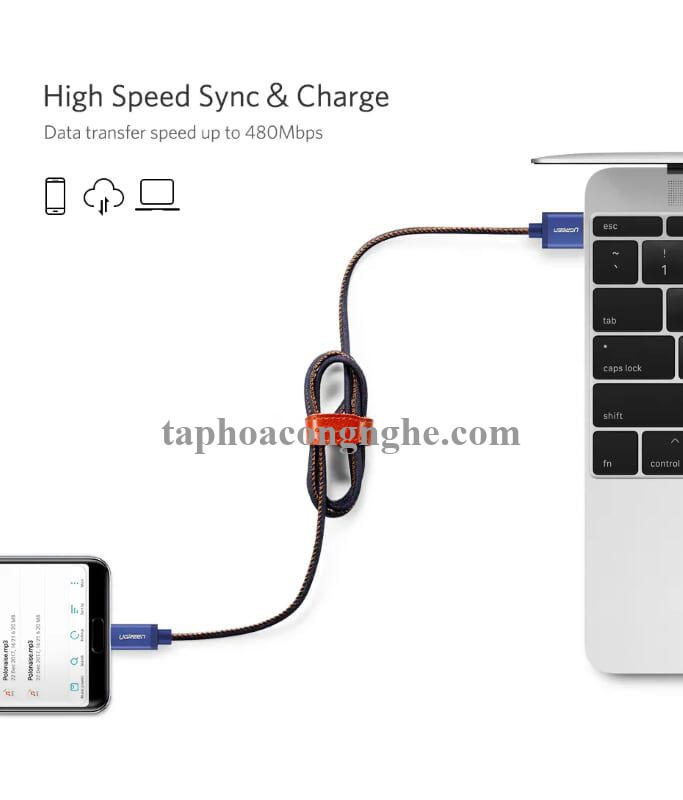 Ugreen 40343 0.5M màu Xanh Cáp sạc USB TypeC cao cấp US250 30040343
